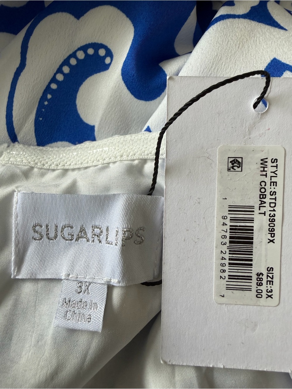 NWT Sugarlips Curve 3X Blue White Floral Halter Maxi Dress Satin Like - Picture 5 of 11